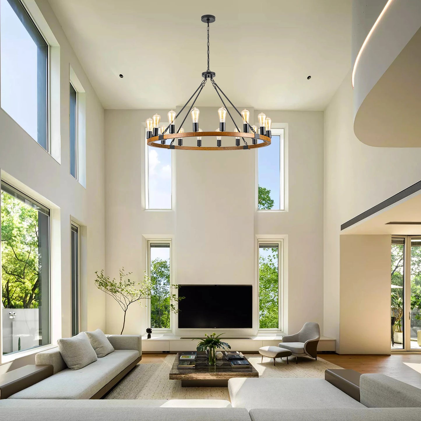 Wood Wagon Wheel Chandelier Farmhouse Pendant Light