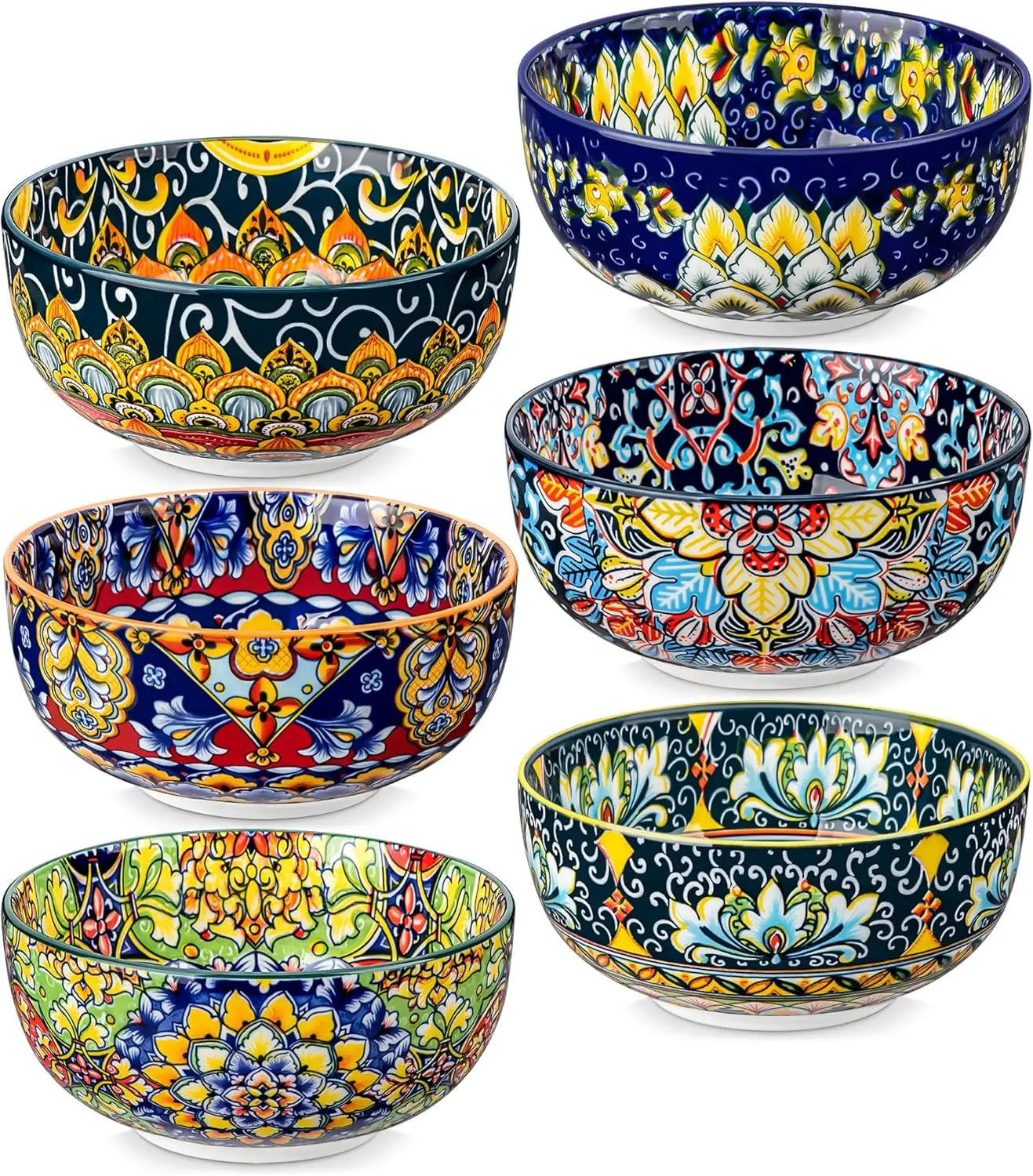 Nonedinnerware Bohemian Ceramic Bowl Set of 6 for Everyday Use