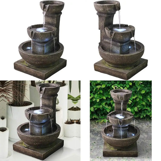 Valentinyii Three-Tier Outdoor Waterfall Fountain with LED Lights